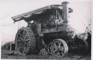 The Burrell 4010 engine seen in the yard of its last commercial operator, threshing contractor 'Chapman Bros' of St Wenn, Cornwall . The picture dates from around the late 1940, the engine by this time had lost its belly tanks, motion screens and large front wheels, these being replaced by much smaller Marshall wheels